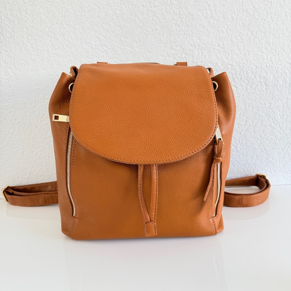 Levenger Brown Drawstring Leather Backpack - image 2